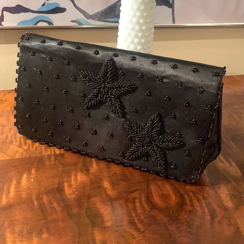 Vintage 1960s handmade black beaded clutch